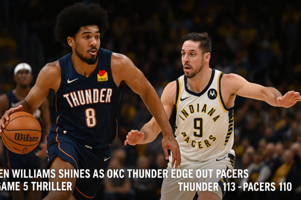 Jalen Williams leads OKC Thunder to victory in NBA Finals Game 5 vs Pacers. Get full stats, highlights, and where to watch Game 6 live.